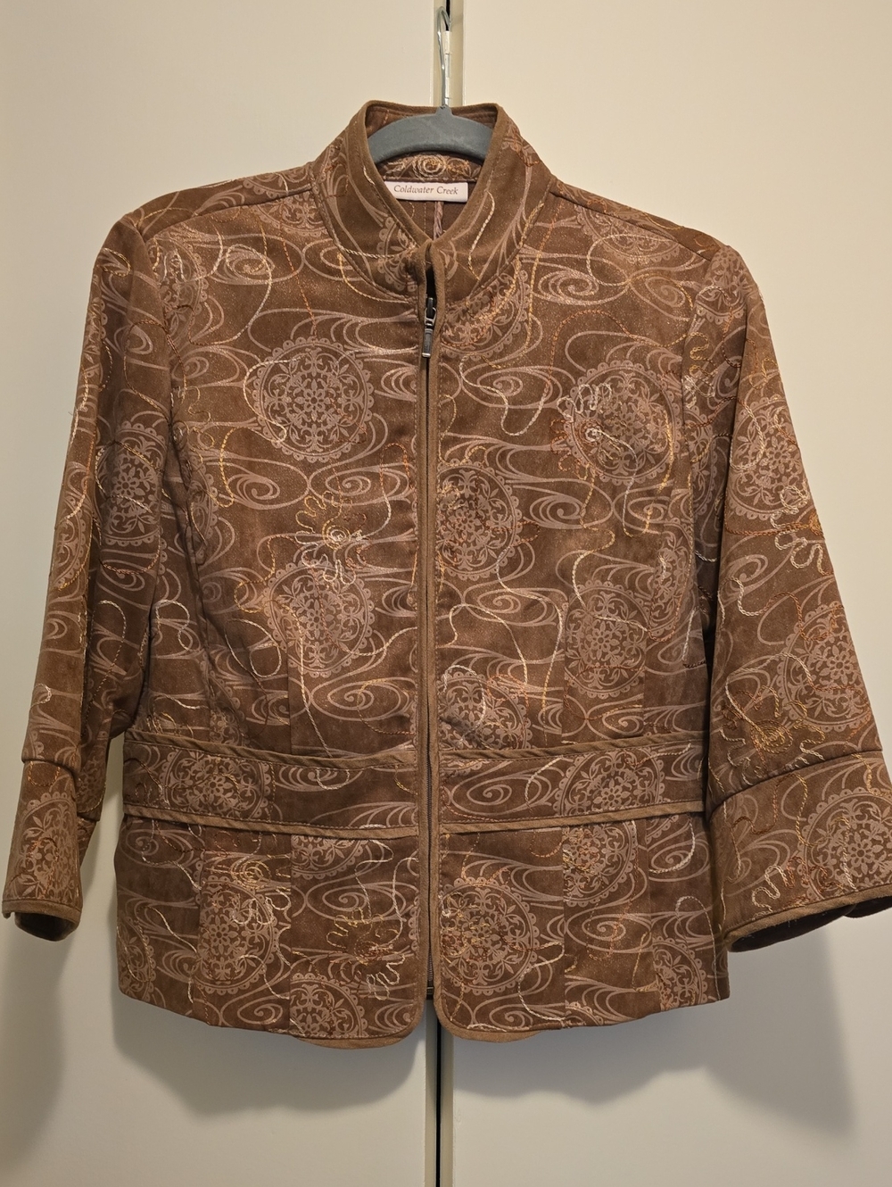 Coldwater Creek Brown Medallion Zip-Front Women's Jacket